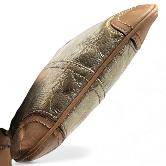 COACH 50168E Metallic Gold Swing Pack East Tan Leather Trim Crossbody Purse - Picture 7 of 10